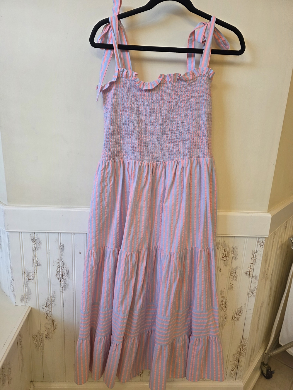 Draper James Women's Pink and Blue Striped Tie-Shoulder Sundress
